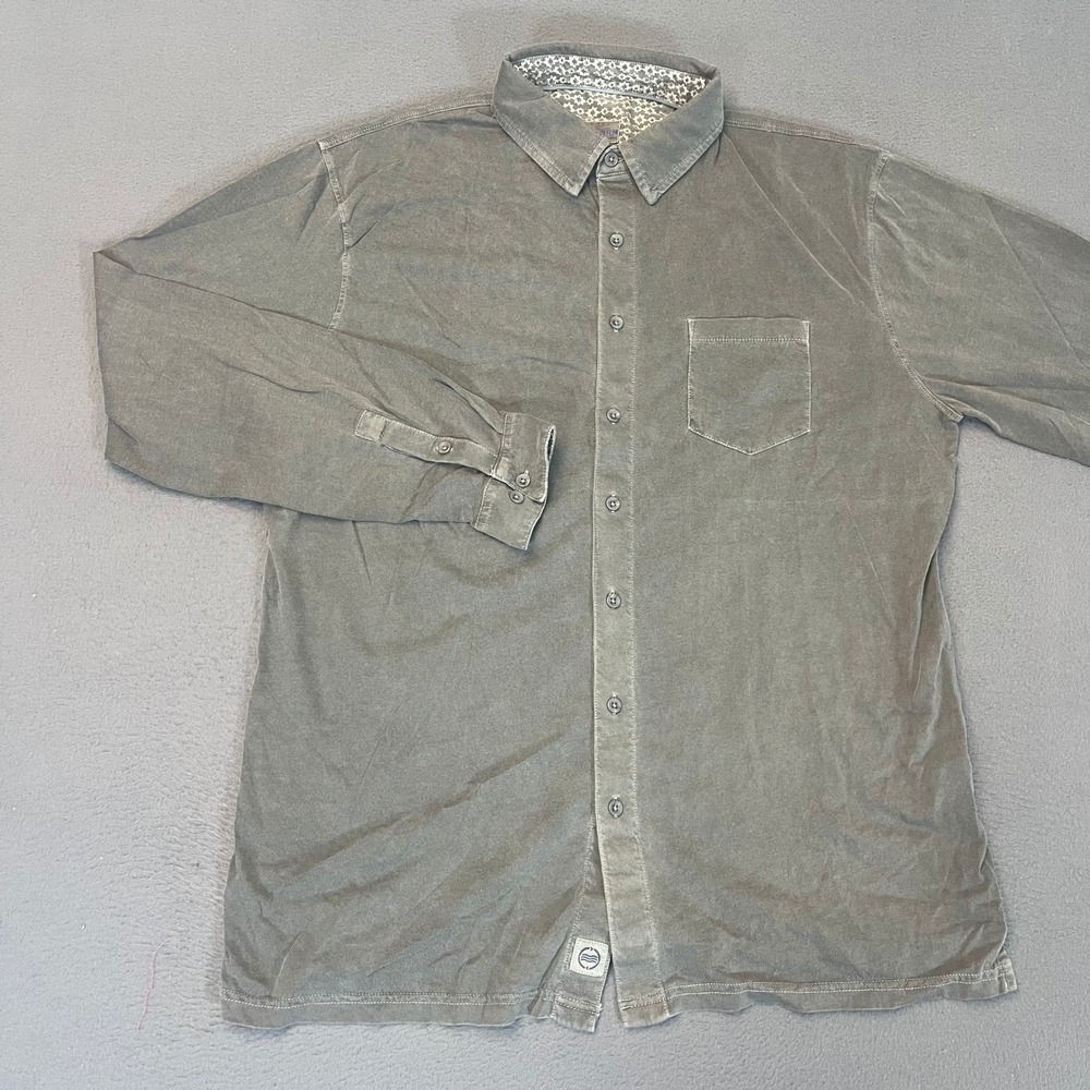 Reworn Mens Large Olive Gray Garment Dyed Cotton Long Sleeve‎ Button Down Shirt